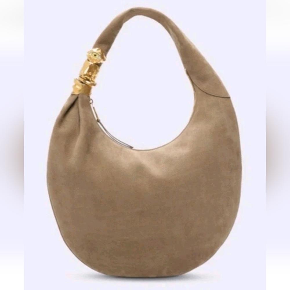 REDERVEd.Schiaparelli Toupe Nubuk  Large Soufflé Face Charms Bag.